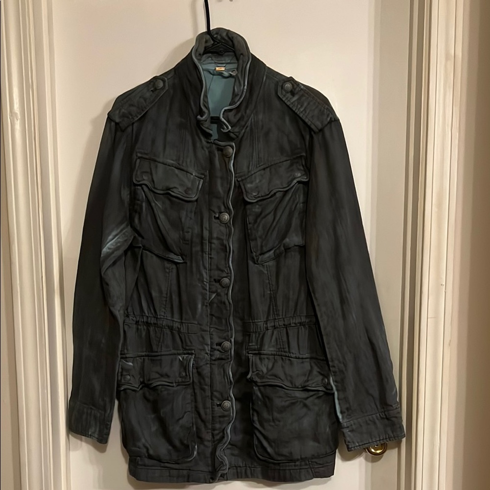 Free People Gray Jean Jacket Utilitarian Style